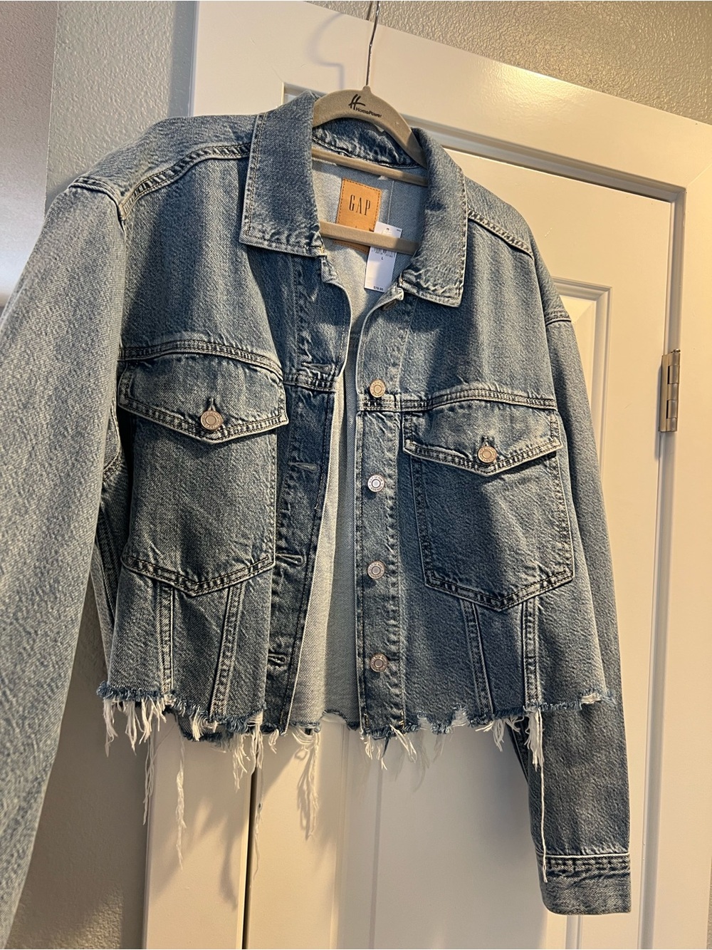 GAP Light Blue Cropped Distressed Denim Jacket